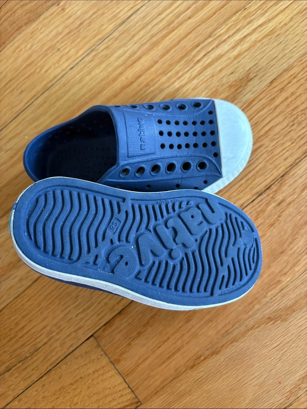 Native Kids Water Shoes in Navy with White Toe Caps